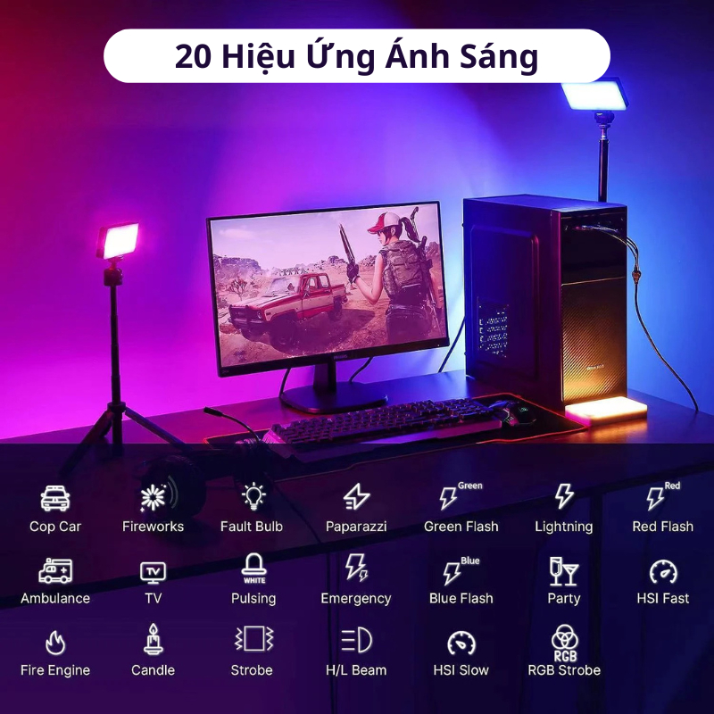 Đèn RGB Z1 cao cấp hỗ trợ ánh sáng quay video chụp ảnh, có kèm phụ kiện gắn thiết bị