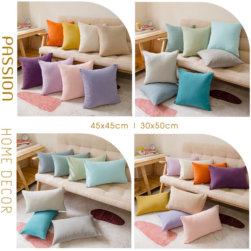 Vỏ Gối Tựa Lưng Sofa Cotton Nhung Mềm Trơn Màu