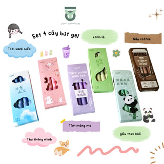 Set 4 Bút Bi LOPET Mực Đen / Cà phê Matcha Xanh Dương Hồng Ngòi 0.5mm Sáng Tạo