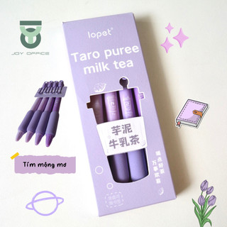 Set 4 Bút Bi LOPET Mực Đen / Cà phê Matcha Xanh Dương Hồng Ngòi 0.5mm Sáng Tạo