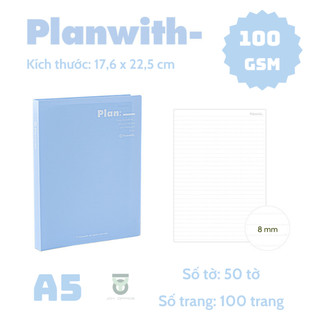 (Fullset) SỔ CÒNG PLANWITH A5/B5 100GSM 100 Trang CÓ THỂ REFILL GIẤY_Joy Office