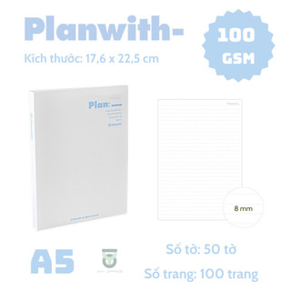 (Fullset) SỔ CÒNG PLANWITH A5/B5 100GSM 100 Trang CÓ THỂ REFILL GIẤY_Joy Office