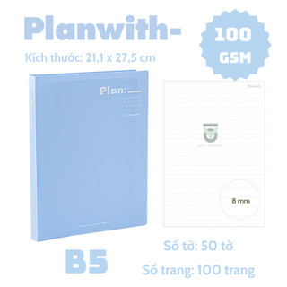 (Fullset) SỔ CÒNG PLANWITH A5/B5 100GSM 100 Trang CÓ THỂ REFILL GIẤY_Joy Office