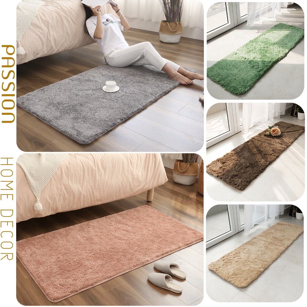 Thảm Lau Chân Cotton Len Dày Đế Cao Su Chống Trượt Trơn Màu Trang Trí Chân Giường, Phòng Khách, Phòng Ngủ
