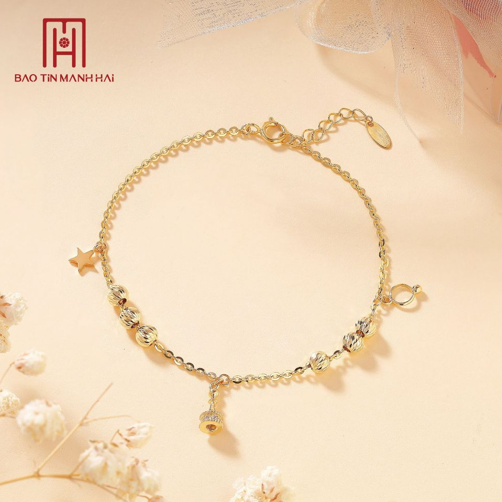 Ảnh Lắc tay nữ vàng 10K charm tháp rơi mix bi tròn thiết kế phay cổ điển thanh lịch Bảo Tín Mạnh Hải PYLTV10KDH-402002 1