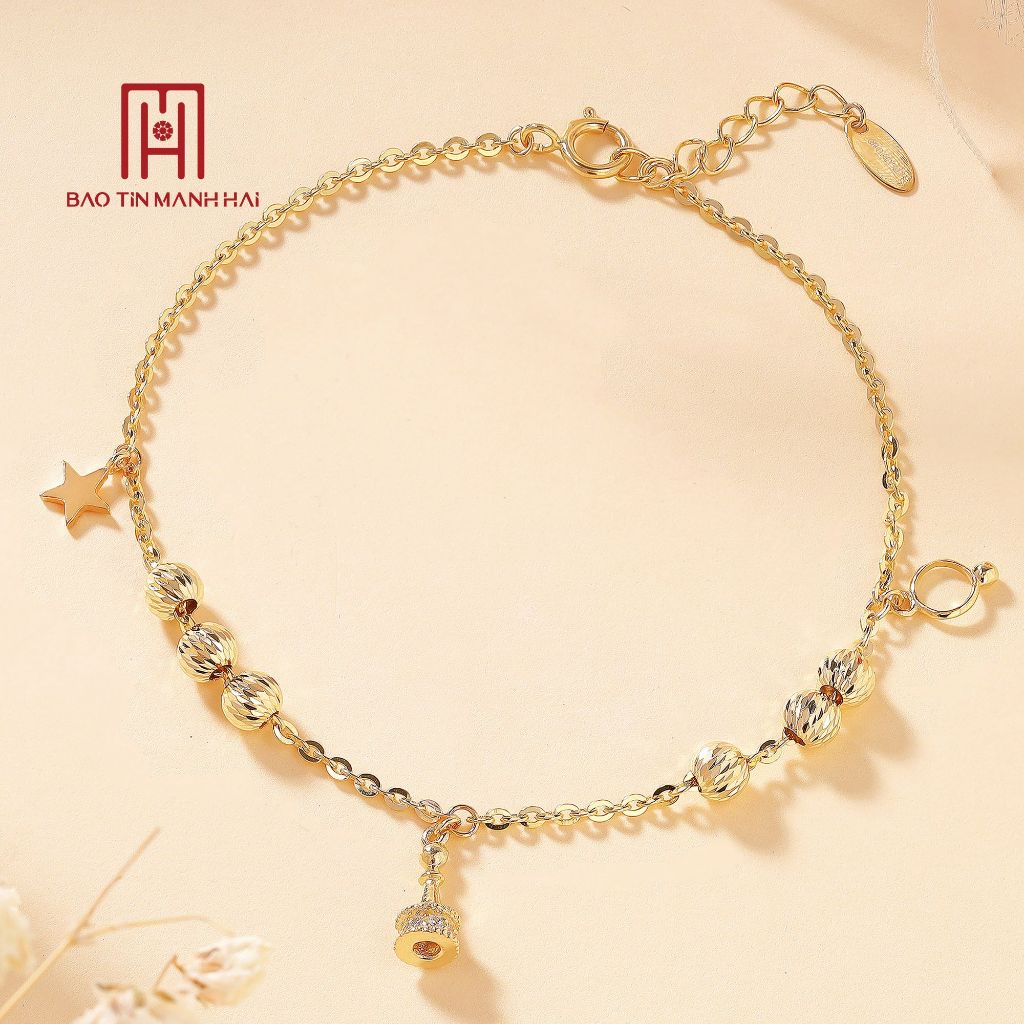 Ảnh Lắc tay nữ vàng 10K charm tháp rơi mix bi tròn thiết kế phay cổ điển thanh lịch Bảo Tín Mạnh Hải PYLTV10KDH-402002 2