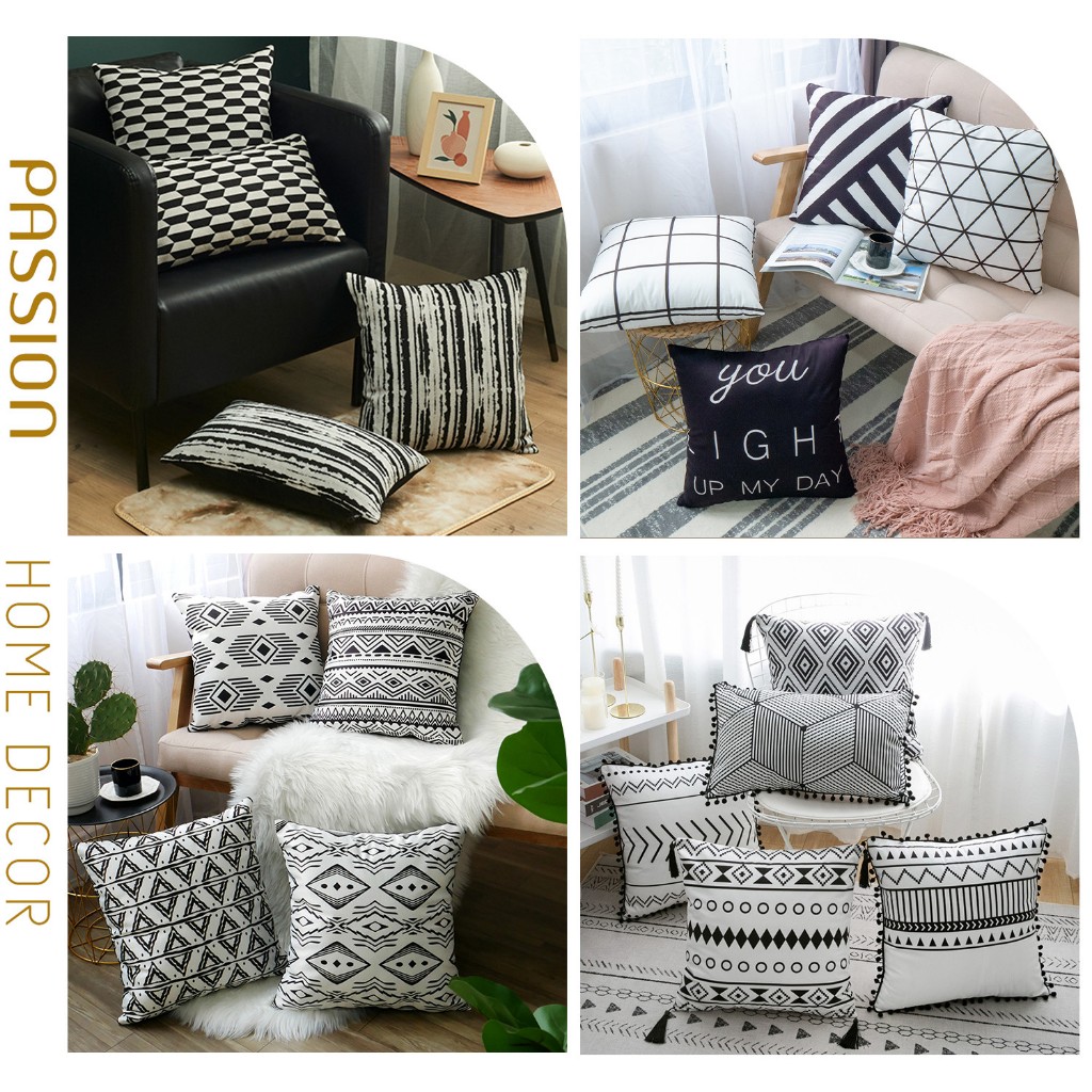 Vỏ Gối Tựa Lưng Sofa Họa Tiết Trắng Đen Phong Cách Bắc Âu Sang Trọng