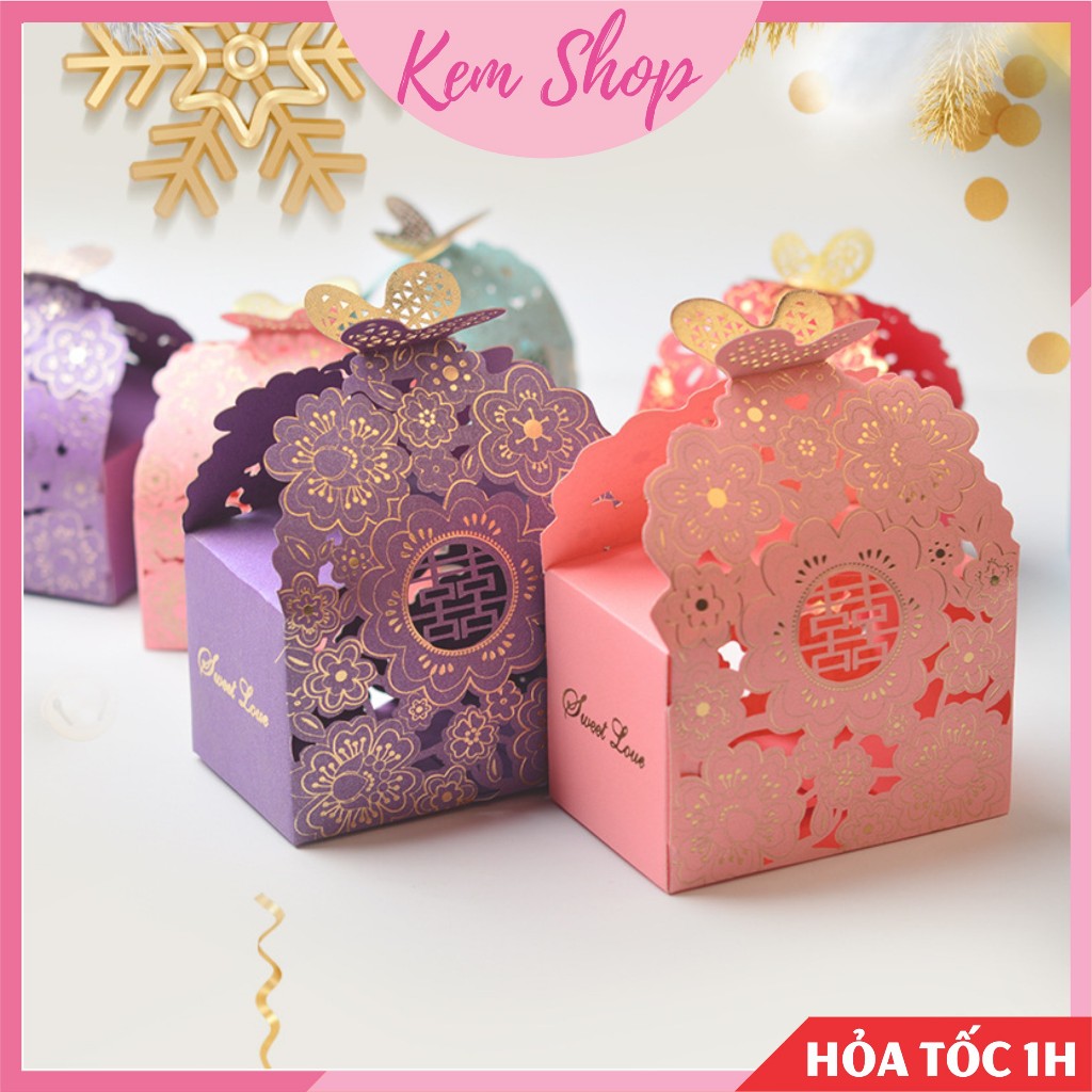 Set 5 hộp giấy đựng quà tặng, hộp đựng bánh kẹo cưới, quà cưới - Kemshop K8