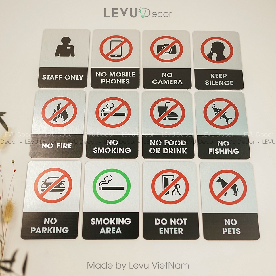 Biển báo an toàn, bảng báo cấm bằng nhôm alu in uv chất lượng cao Levudecor