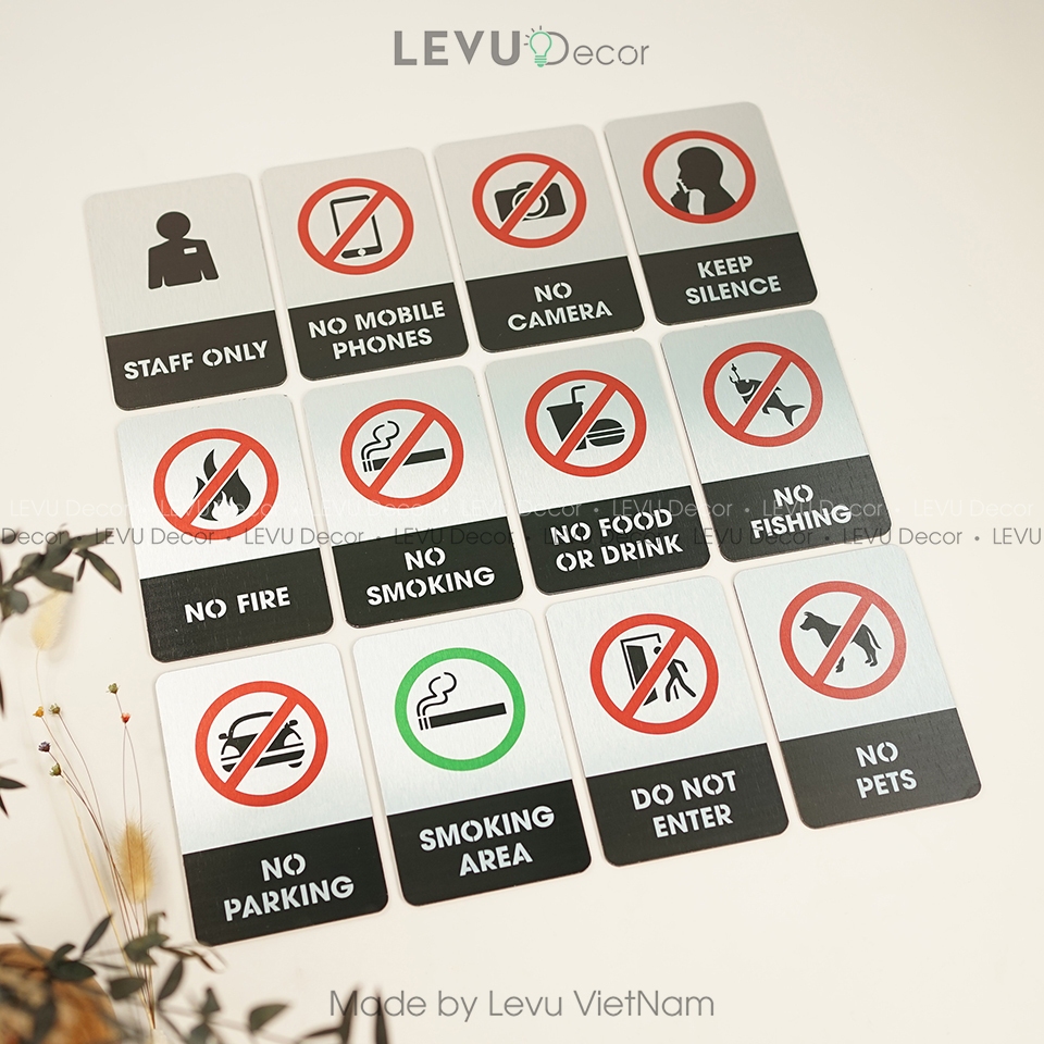 Biển báo an toàn, bảng báo cấm bằng nhôm alu in uv chất lượng cao Levudecor