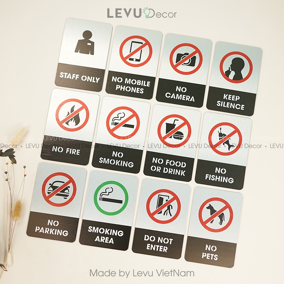 Biển báo an toàn, bảng báo cấm bằng nhôm alu in uv chất lượng cao Levudecor