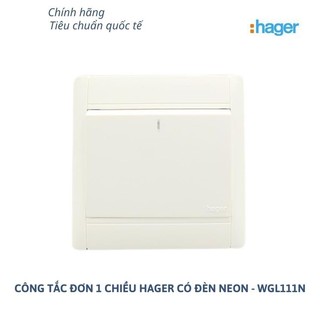 WGL111N - 10088 - Công tắc Đèn đơn 1 Chiều Hager -10A có đèn Neon  chính hãng- Bảo hành 12 tháng