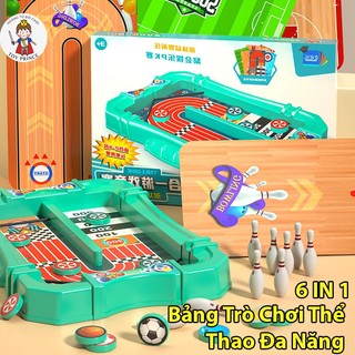 Bộ Đồ Chơi Bàn Trò Chơi Sân Thể Thao Đa Năng 6in1 Bowling / Hockey / Bóng Rổ / Bóng Đá / Khúc Côn Cầu Kèm Nhiều Phụ Kiện