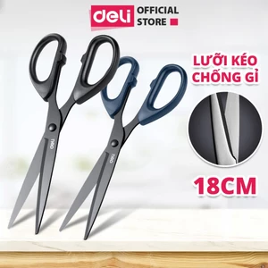Kéo văn phòng, kéo thủ công 210mm Deli, lưỡi kéo sắc bén, chống gỉ - Đen/Đỏ/Xanh - 1 chiếc