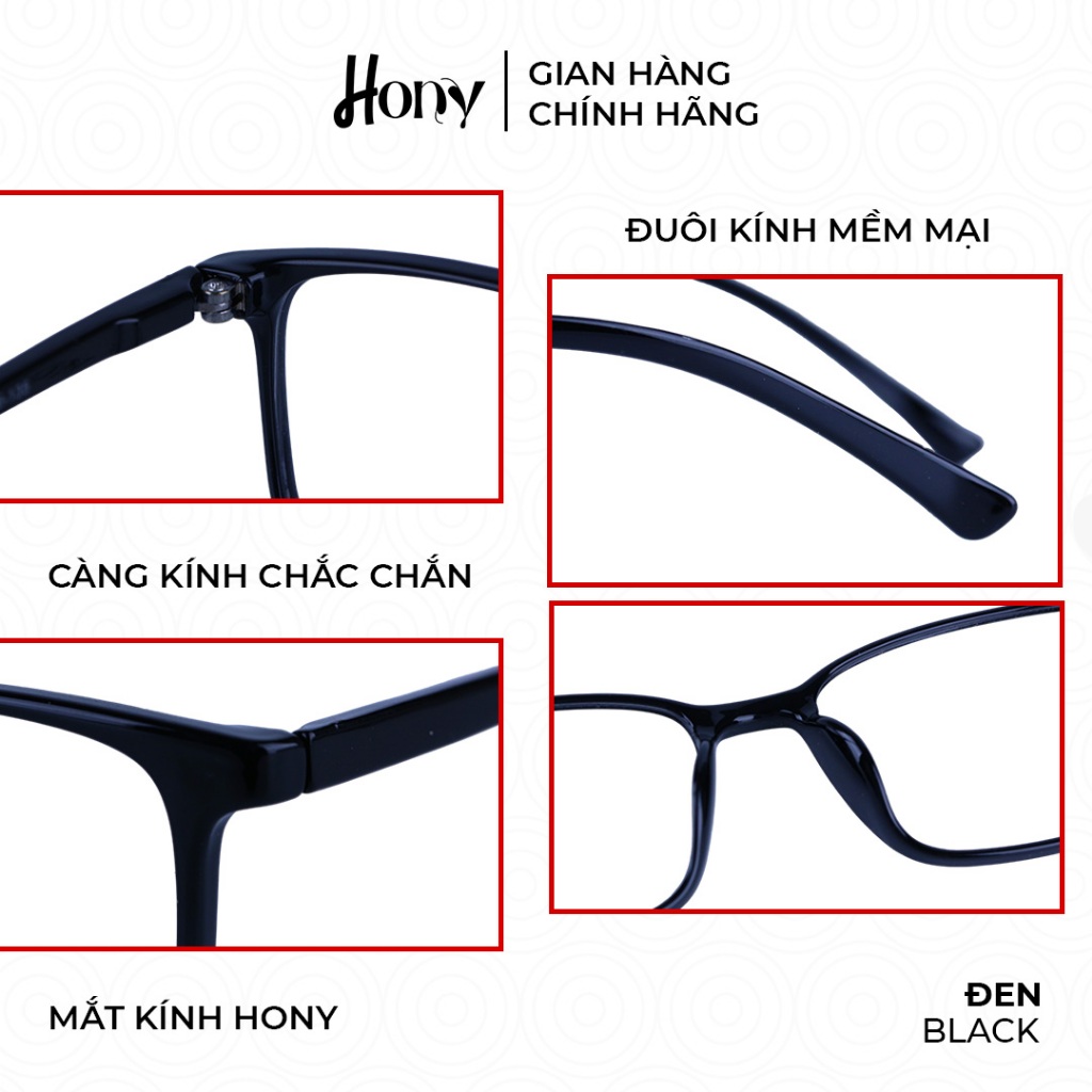 Mắt kính Unisex thời trang HONY - Gọng nhựa form chữ nhật cao cấp
