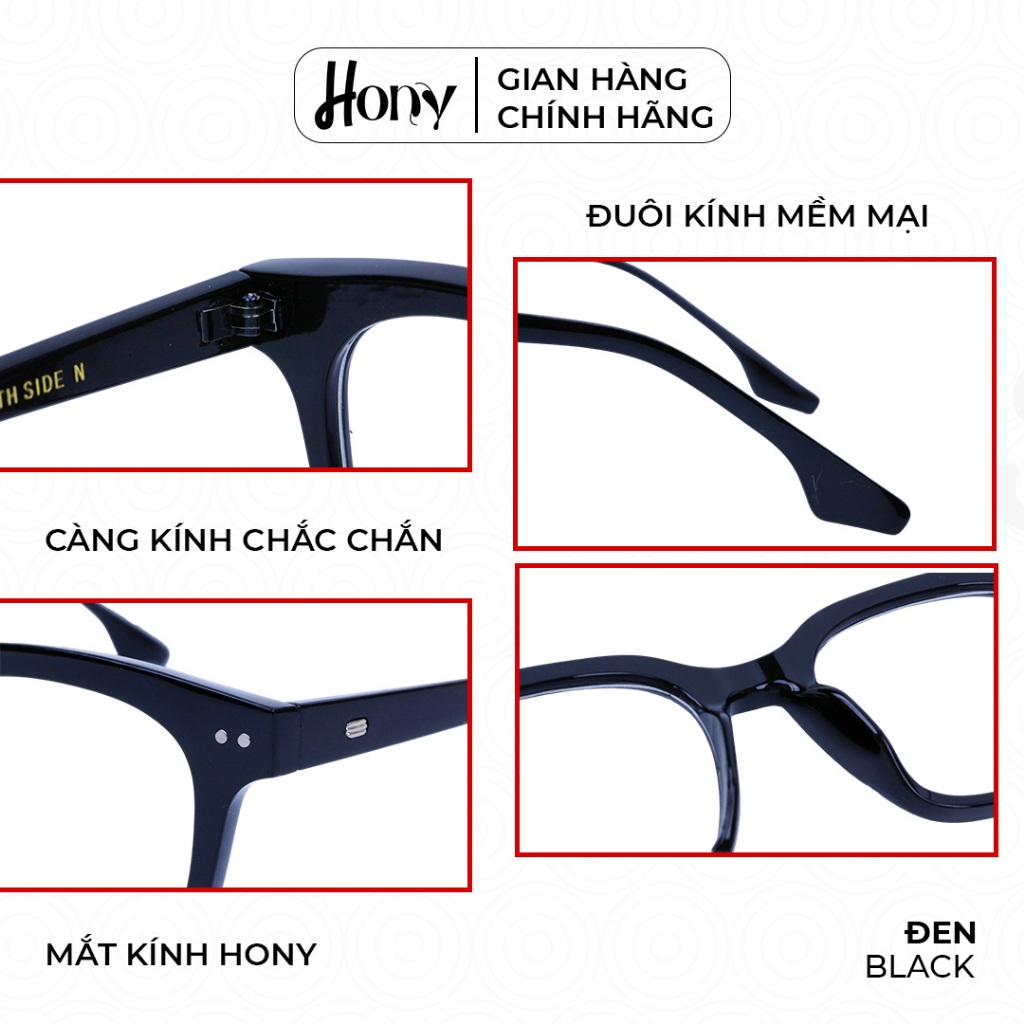 Mắt kính Unisex thời trang HONY - Gọng kính vuông nhựa cứng bo tròn cách điệu thời trang