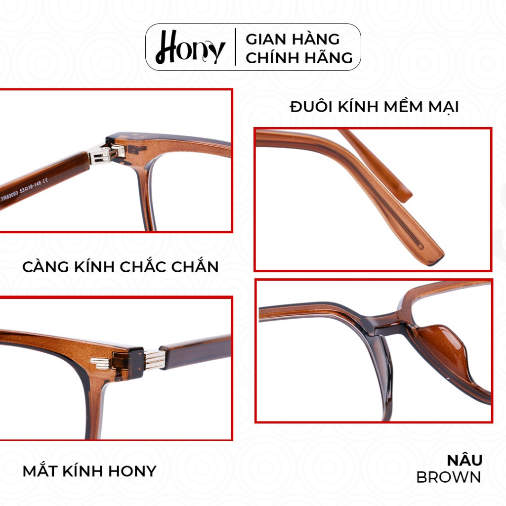 Mắt kính Unisex thời trang HONY - Gọng kính vuông nhựa cứng phong cách