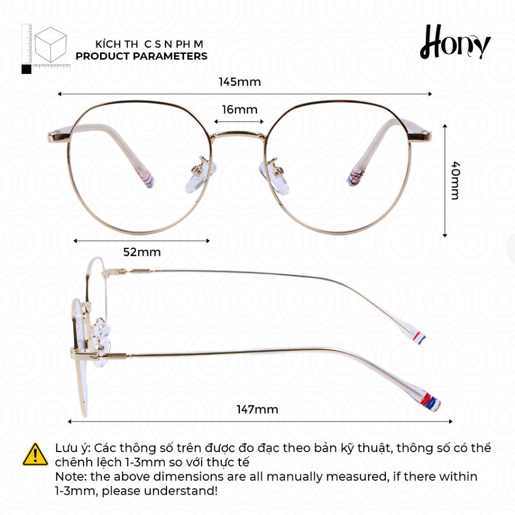 Mắt kính Nữ thời trang HONY - Gọng kính vintage Kim loại cao cấp