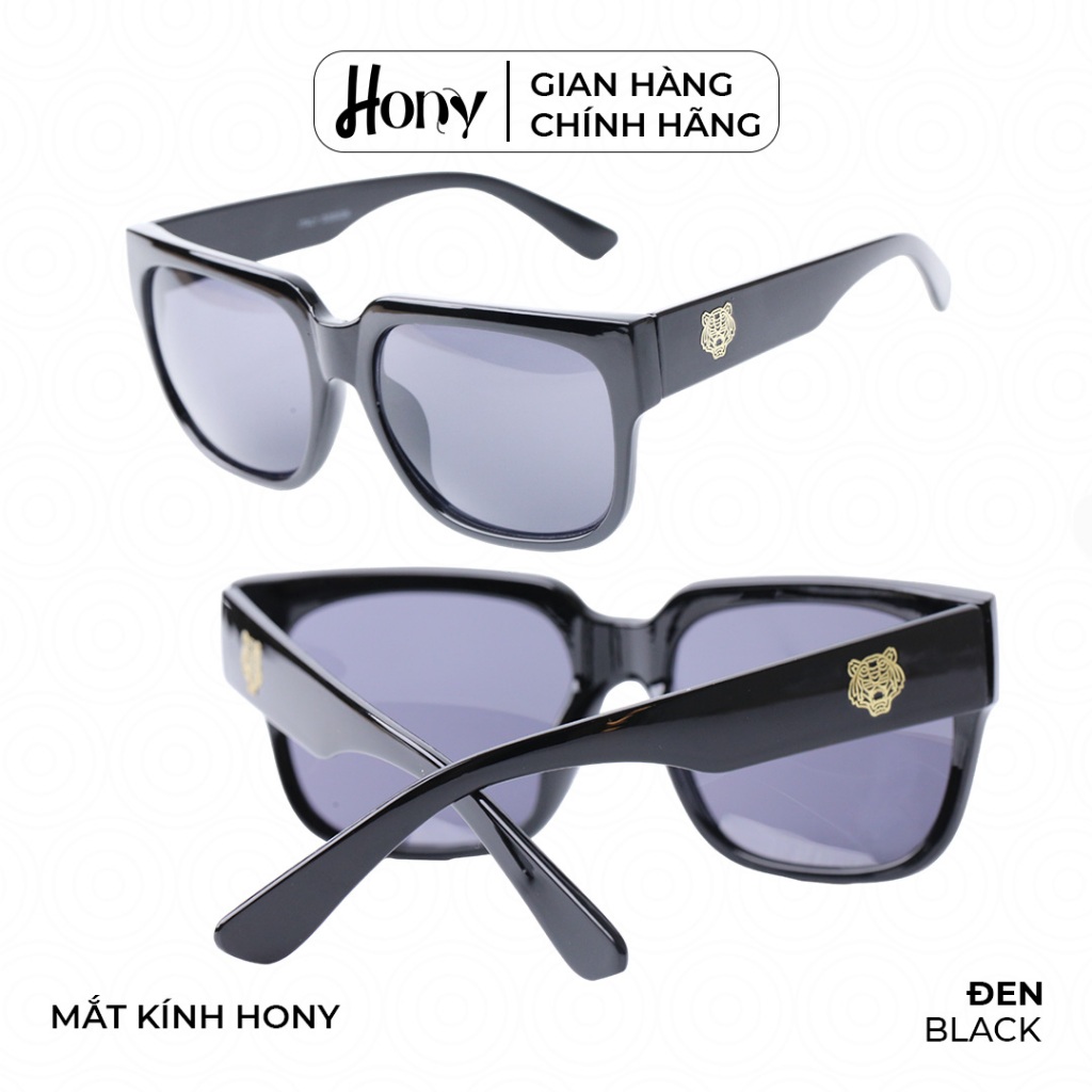 Kính râm Unisex thời trang HONY, tròng xám khung nhựa đen phong cách
