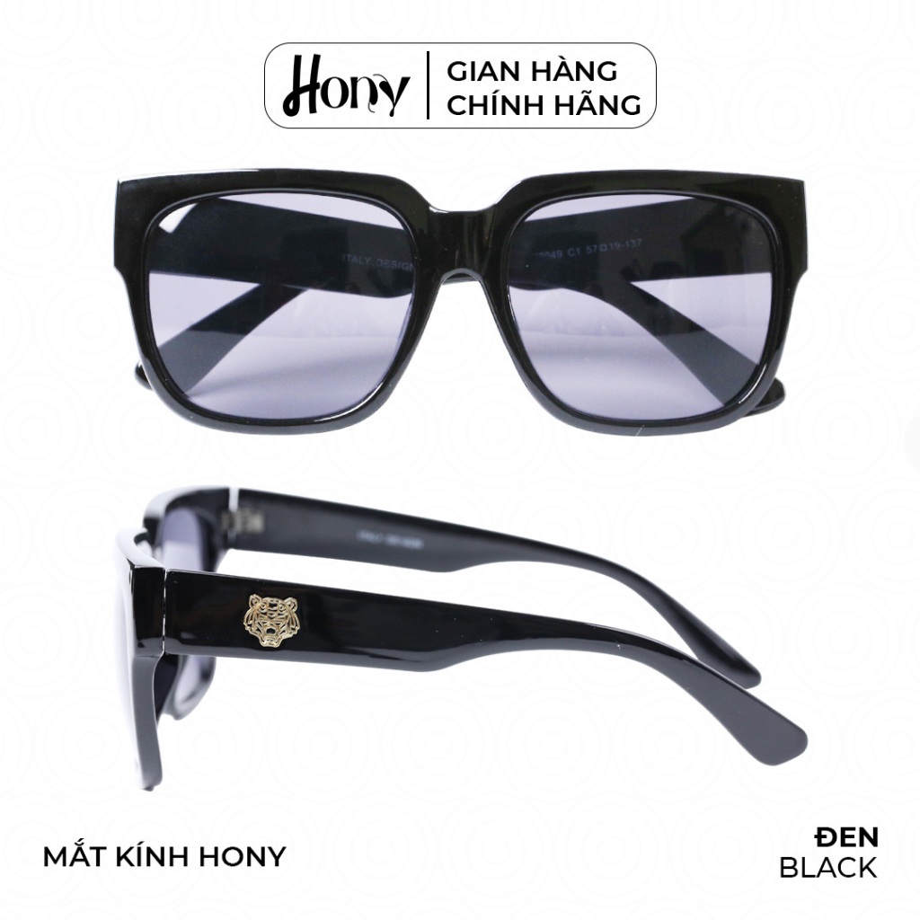 Kính râm Unisex thời trang HONY, tròng xám khung nhựa đen phong cách