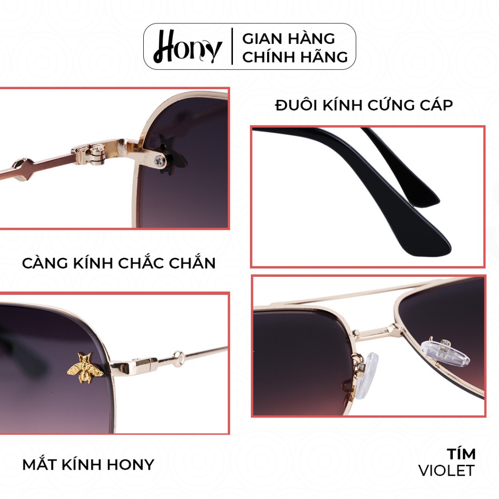 Kính râm Nữ thời trang Hony, tròng kính đính hoa văn độc đáo