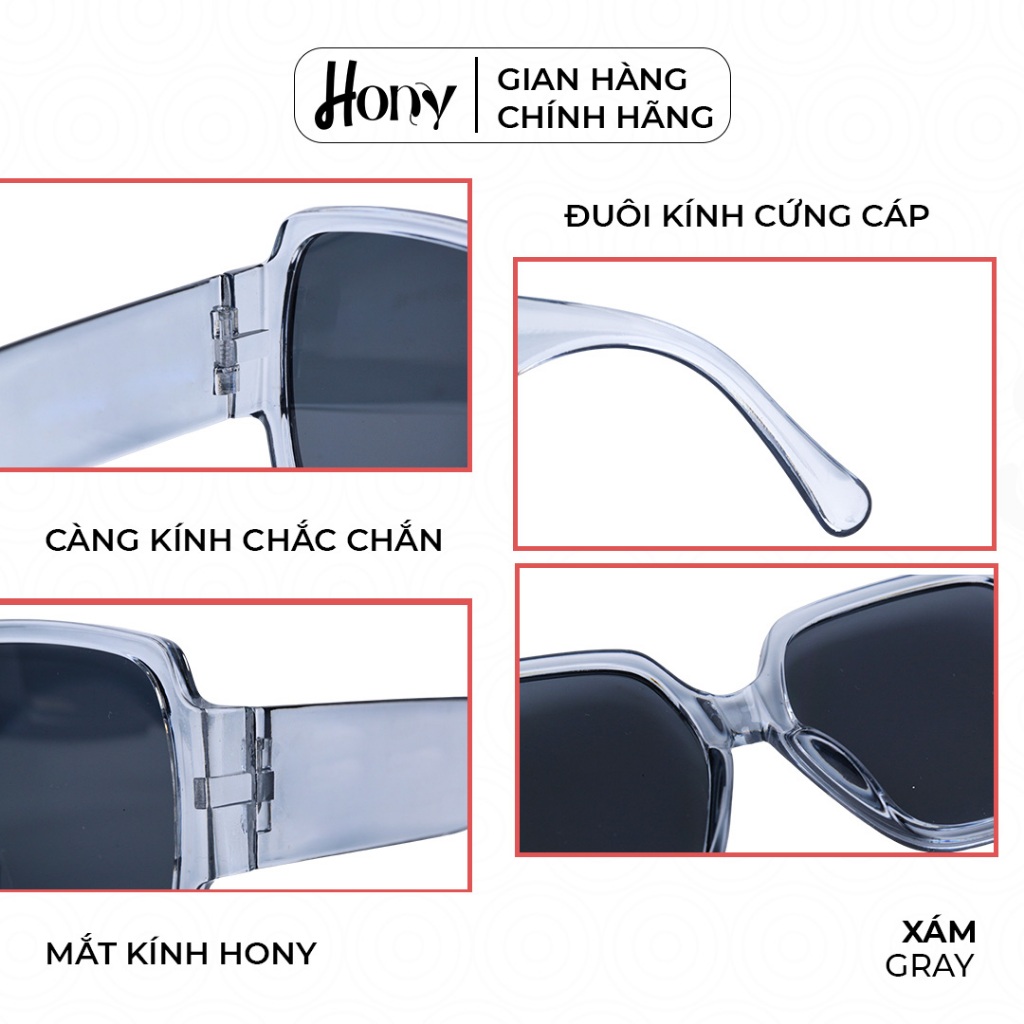 Kính râm Nữ thời trang HONY, tròng đen khung viền xám khung lớn cá tính