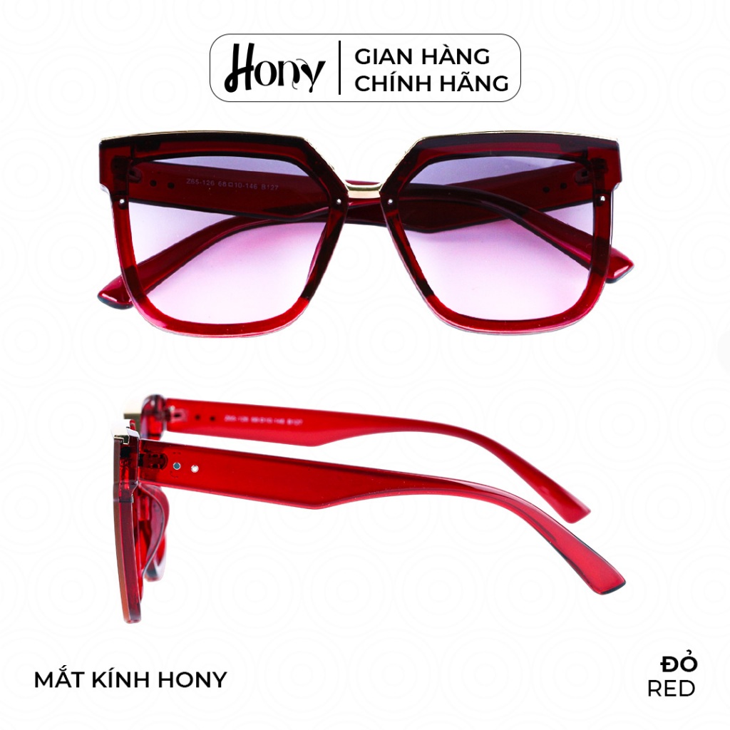 Kính râm Nữ thời trang HONY, tròng hồng khung viền đỏ cá tính