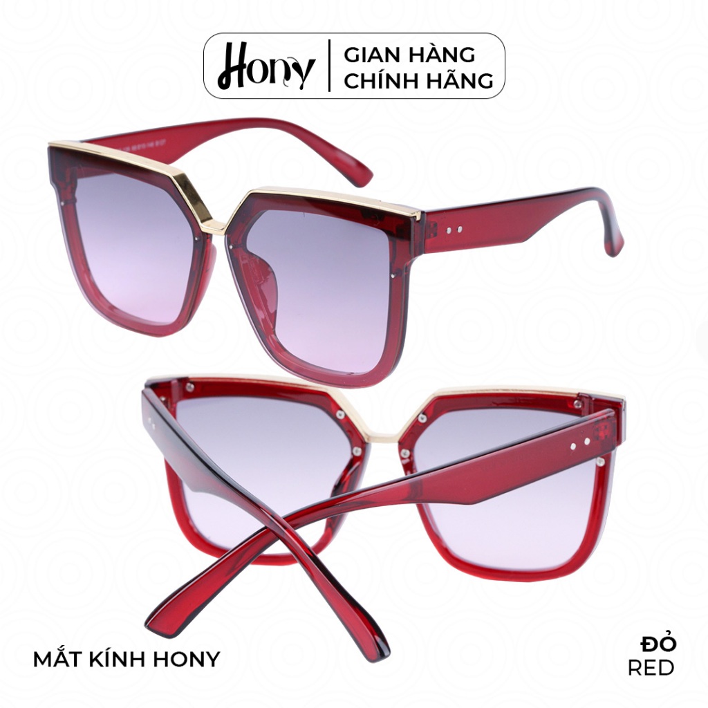 Kính râm Nữ thời trang HONY, tròng hồng khung viền đỏ cá tính