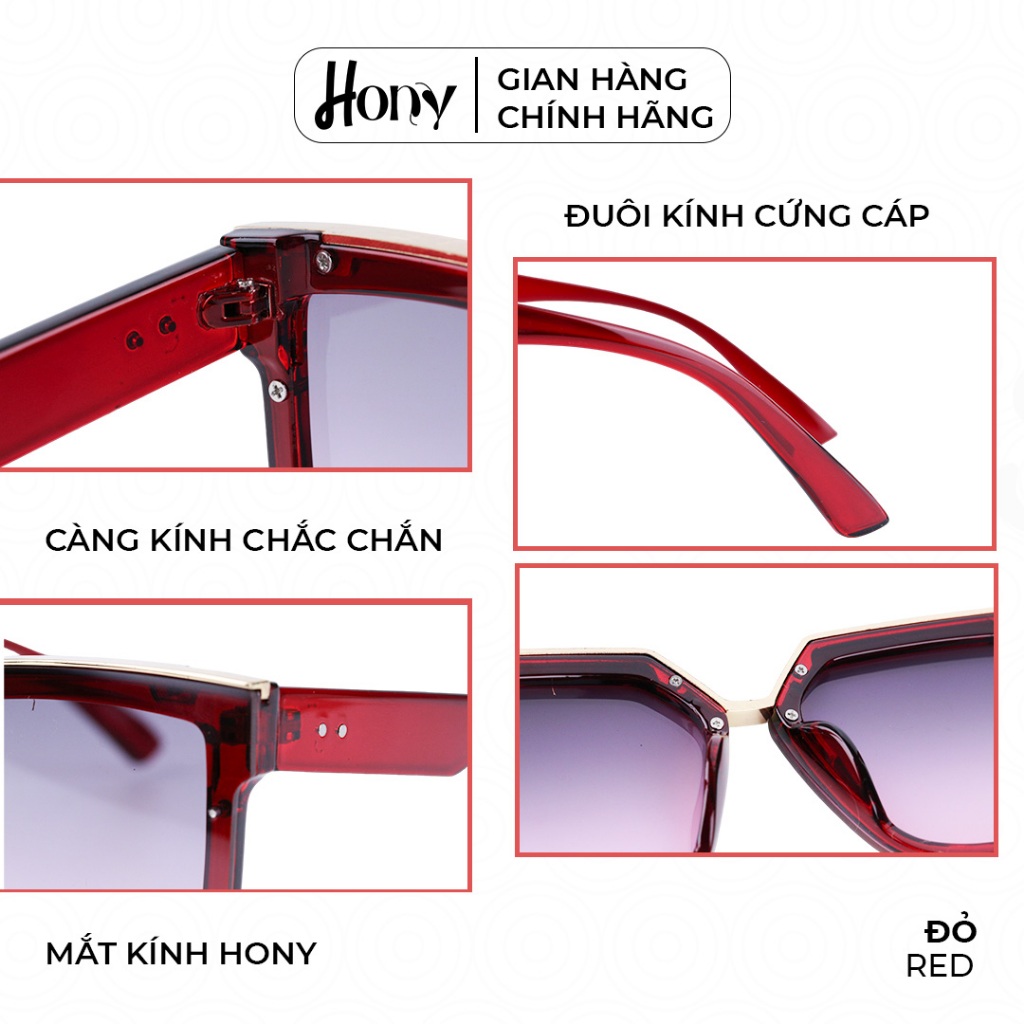 Kính râm Nữ thời trang HONY, tròng hồng khung viền đỏ cá tính