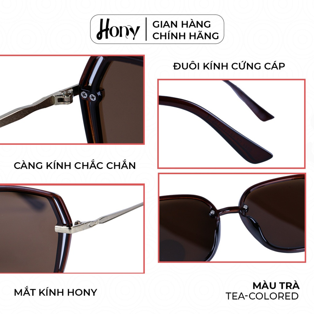 Kính râm Nữ thời trang HONY - Tròng trà khung viền hợp kim cá tính