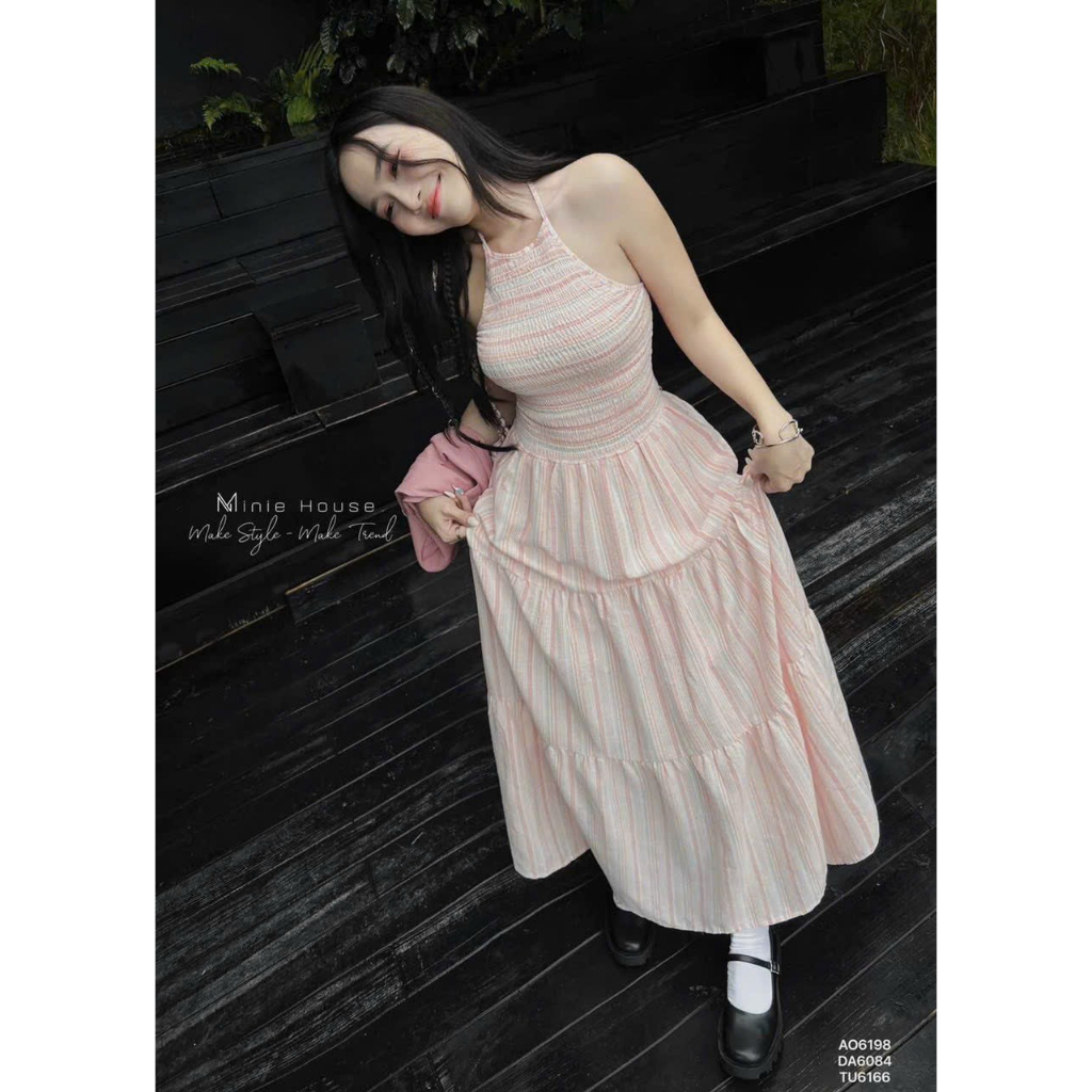 Set đầm khoác - Đầm váy maxi nữ cổ yếm mocking dáng dài kèm khoác ngoài màu xanh và hồng pastel đi biển siêu xinh