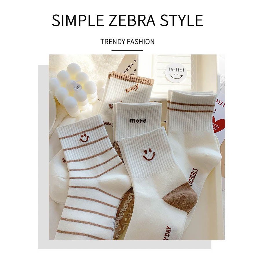 Tất vớ nam nữ cổ cao set 5 đôi họa tiết trẻ trung, chất liệu cotton Hàn Quốc thoáng khí - Ekiu Shop