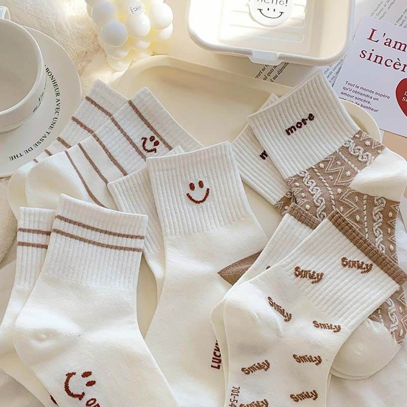 Tất vớ nam nữ cổ cao set 5 đôi họa tiết trẻ trung, chất liệu cotton Hàn Quốc thoáng khí - Ekiu Shop