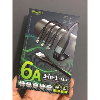 Cáp sạc nhanh 3 đầu 66W Remax RC-199th 3in1 TypeC / LN cho Táo / MicroUSB max 6A - dây bọc dù 1.2m có truyền dữ liệu