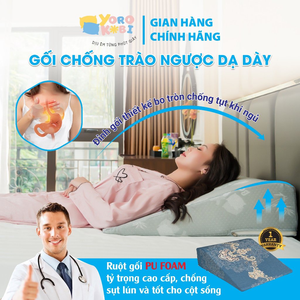 Gối chống trào ngược dạ dày người lớn Yorokobi, KT 69x60x18cm (bo tròn đỉnh gối chống trơn tụt)