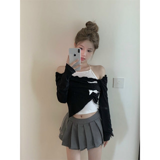 Áo thun yếm nơ trễ hở vai, thun cotton tăm mềm siêu dễ thương AT02