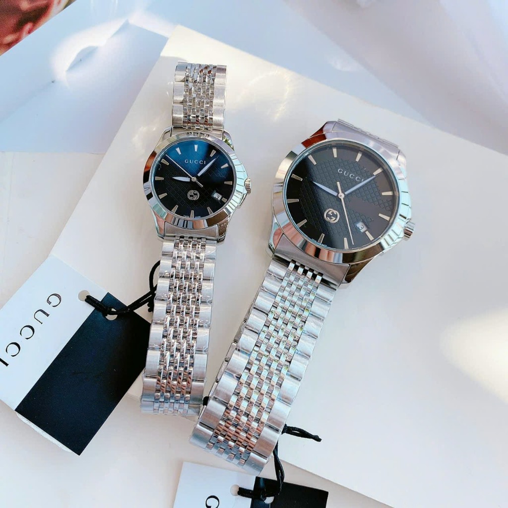 Combo Đồng hồ đôi đeo tay nam nữ dây kim loại cao cấp chống nước Gucl ...