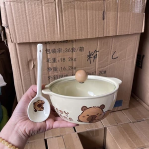 set nồi sứ kèm thìa hình gấu dễ thương