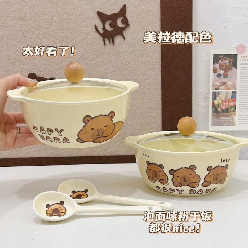 set nồi sứ kèm thìa hình gấu dễ thương