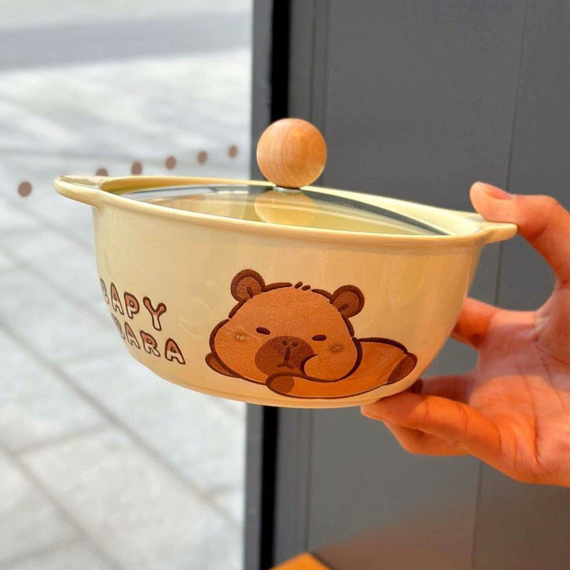 set nồi sứ kèm thìa hình gấu dễ thương