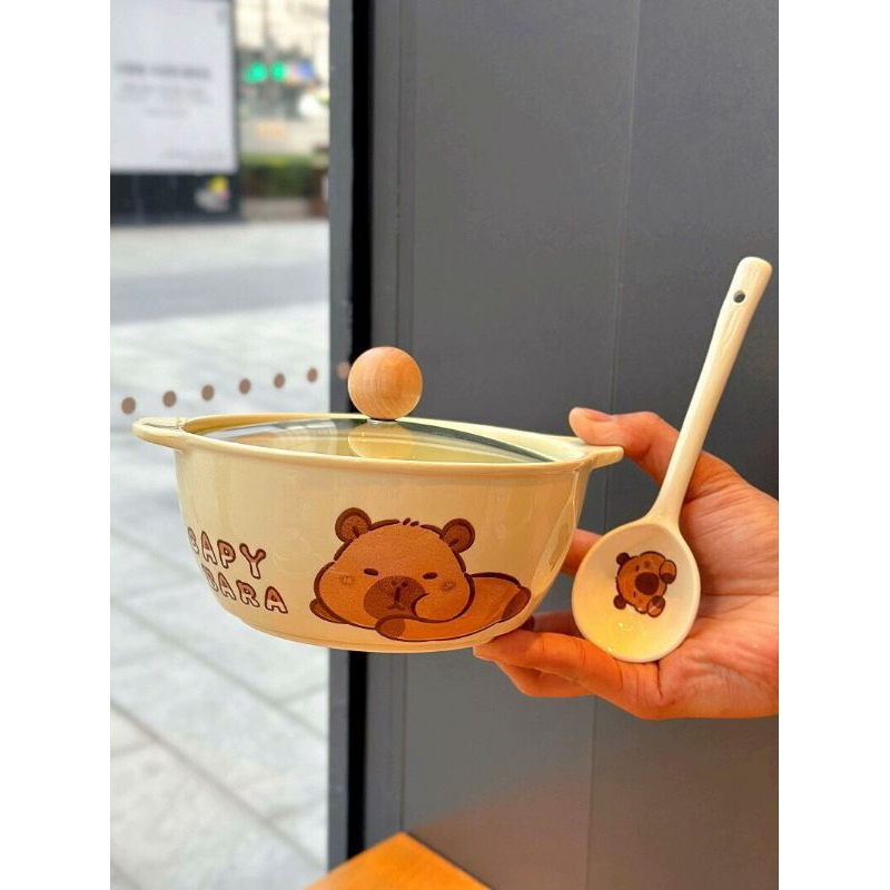 set nồi sứ kèm thìa hình gấu dễ thương