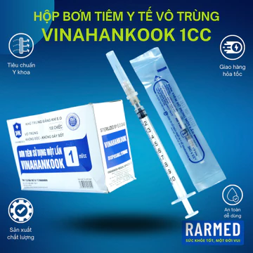 Hộp 100 bơm tiêm 1cc VINAHANKOOK bơm tiêm xilanh y tế 1ml vô trùng - Tặng kim / Nhiều cỡ