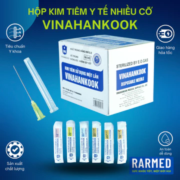 Hộp 100 đầu kim tiêm y tế VINAHANKOOK cho bơm tiêm các loại - Cỡ 26G đến 18G