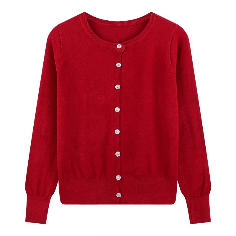 Áo khoác len nữ phong cách Hàn Quốc cổ tròn màu xám nhẹ nhàng, áo cardigan dệt kim dáng rộng phong cách retro