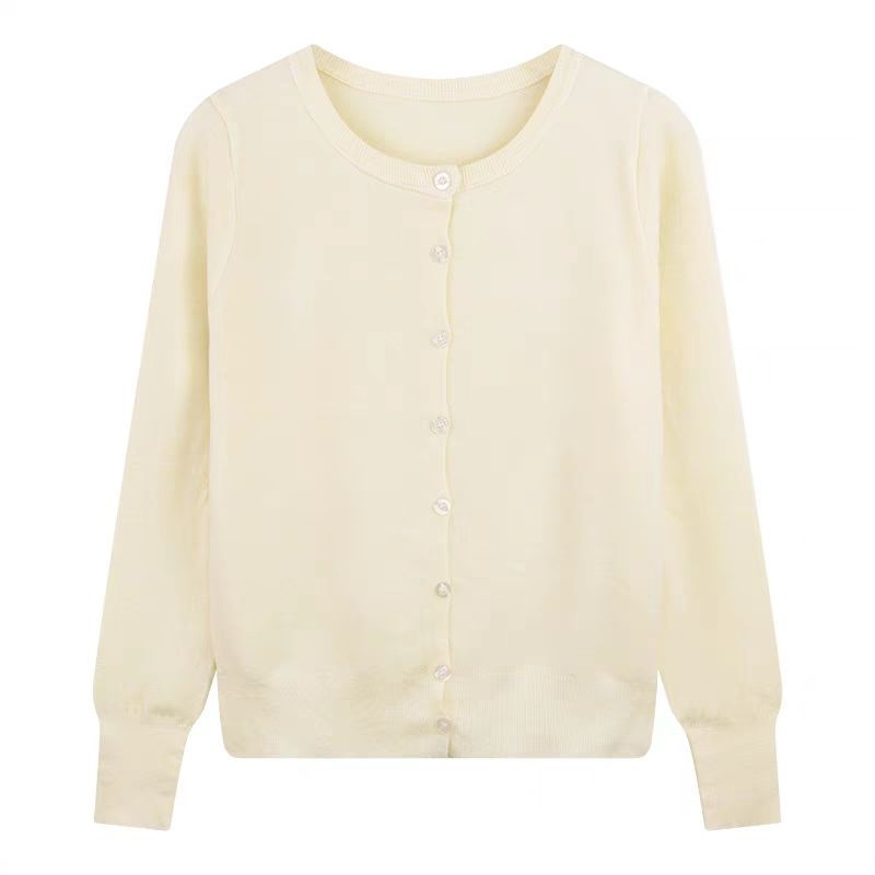 Áo khoác len nữ phong cách Hàn Quốc cổ tròn màu xám nhẹ nhàng, áo cardigan dệt kim dáng rộng phong cách retro
