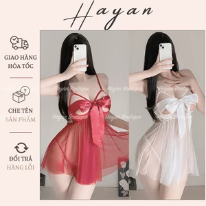 HT165 Váy ngủ sexy ren xuyên thấu có GỌNG,đồ ngủ sexy buộc nơ xẻ sau gợi cảm HT165