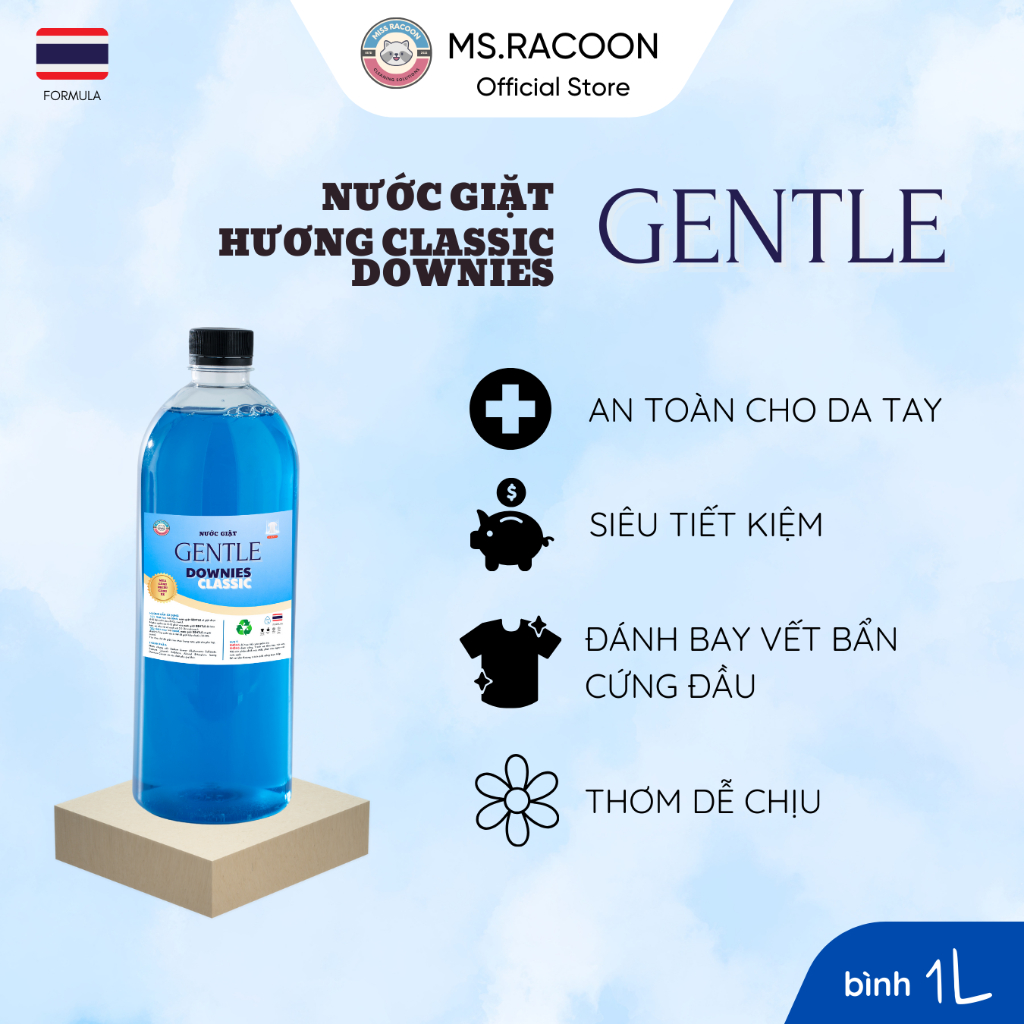 Nước giặt GENTLE Clean+ chai 1L hương Downies Classic đậm đặc đánh bay ...