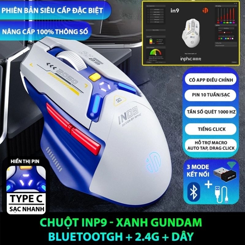 Chuột không dây gaming bluetooth TEKKIN INPHIC IN9 pin sạc led rgb 6 ...