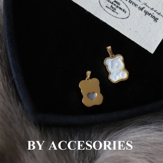 Dây chuyền nữ titan xích bọc khoanh phối mặt hình gấu nhỏ xinh khảm xà cừ không gỉ WN2434 BY ACCESSORIES