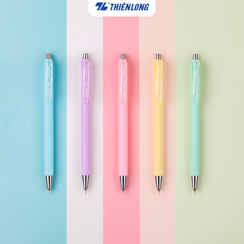 Ảnh Hộp 5 Bút gel bi Pazto Thiên Long Smooth Ink Pen ngòi 0.5mm - Mực xanh viết trơn êm, thân bút 5 màu tone pastel GEL-B015 1